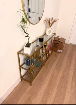 Gold Metal and Glass Console Table