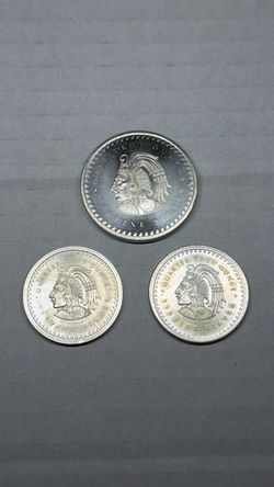 Aztec Calendar Cuauhtemoc 1 half oz  & (2) quarter oz .999 Fine Silver