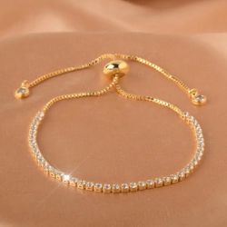 Adjustable Tennis Bracelet, Shiny Cubic Zircon Plated Hand Jewelry