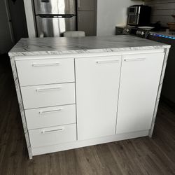 Marble Top Kitchen Island +  2 Swivel Bar Stools 