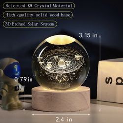 Solar System 3D Crystal Ball with LED Stand, 60mm Galaxy Model Decor Glass Sphere Lamp Night Light, Space Universe Astronomy Gifts for Women Men Mom K