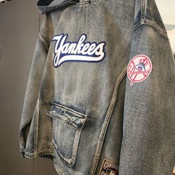 Custom Yankees Denim Hoodie L