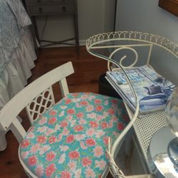 Vintage Shabby Wrought Iron Vanity With Chair