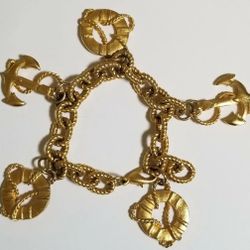 Vintage Graziano Gold Tone Brazilian Made Nautical Oceana Anchor Boat Bracelet