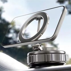 Magnetic Car Phone Holder, 360° Adjustable Magsafe Vacuum Suction Mount with Dual Lock, Dashboard & Windshield Compatible, Fits iPhone 16/15/14/13/12 