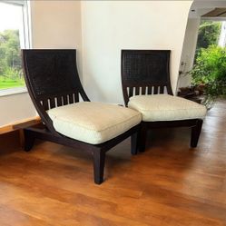 Anglo Indian Style Slipper Lounge Chairs - a Pair