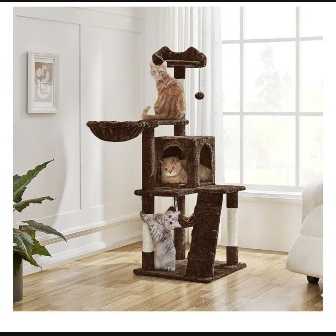 Cat Tree Tower Kitten Condo Scratching Post with Hammock Basket 54in