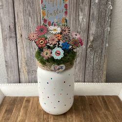 Wooden Flower Button Easter Bouquet