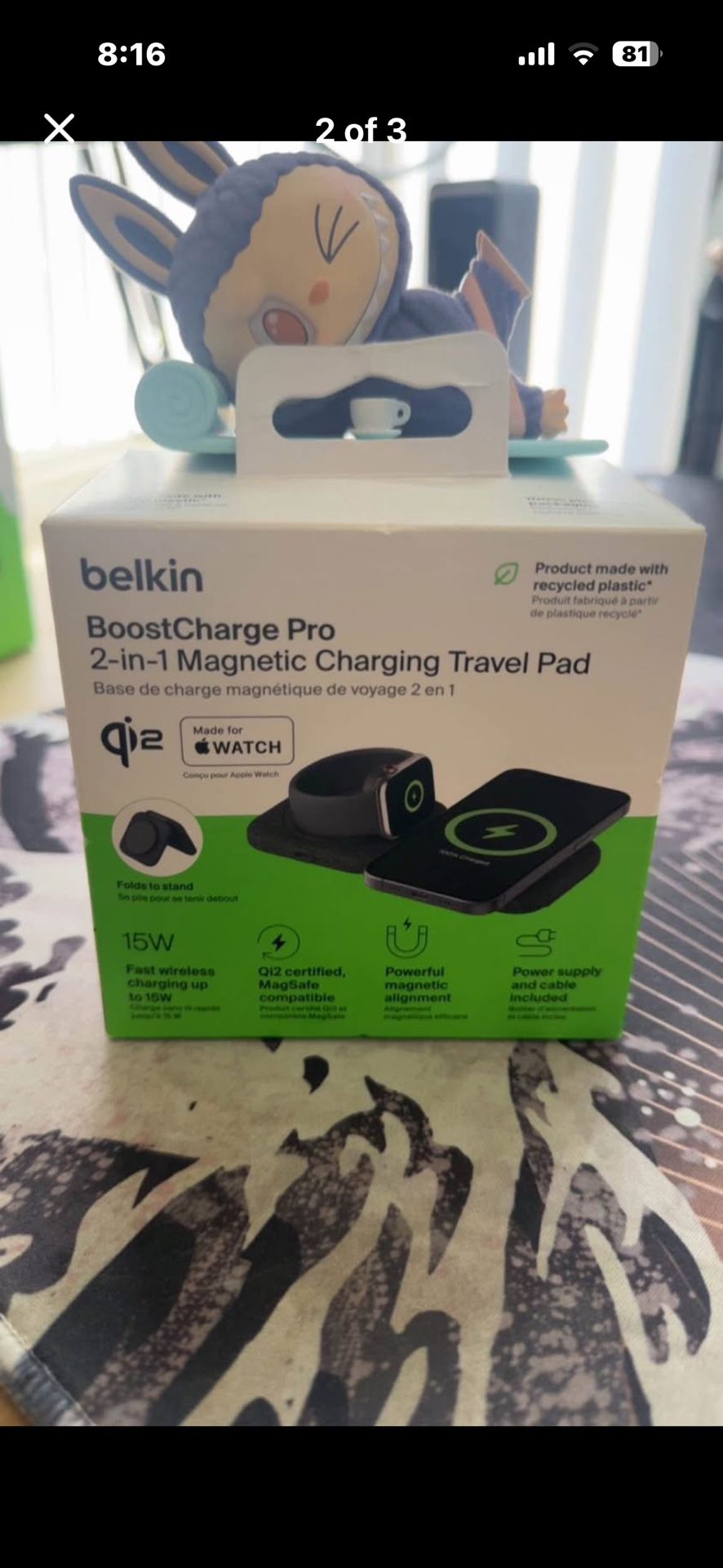 2-in-1 Magnetic Charging Travel Pad with Qi2 15W