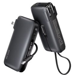 JOYFAR 22.5W Portable Charger with Built-in USB-C Cable & Wall Plug, 10,000mAh Fast Charging USB C Power Bank, Travel Essential Battery Pack for iPhon