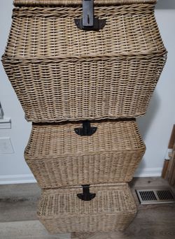 VTGE Pottery Barn Style Wicker Trunks Rattan Storage Chest Baskets - Set of 3 L