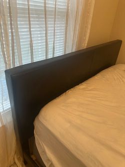 black leather frame queen bed with mattress and box spring no pets no kids no smoking clean