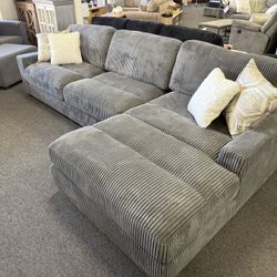 Grey Modular Sectional With Grey Corduroy ✅ Financing Available - Bad or No Credit Accepted ✅ 