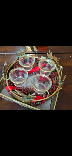 Fresco Poinsettia Reindeer Christmas Votive Tea-light Candle Holder or (shot glasses) Centerpiece, firm.