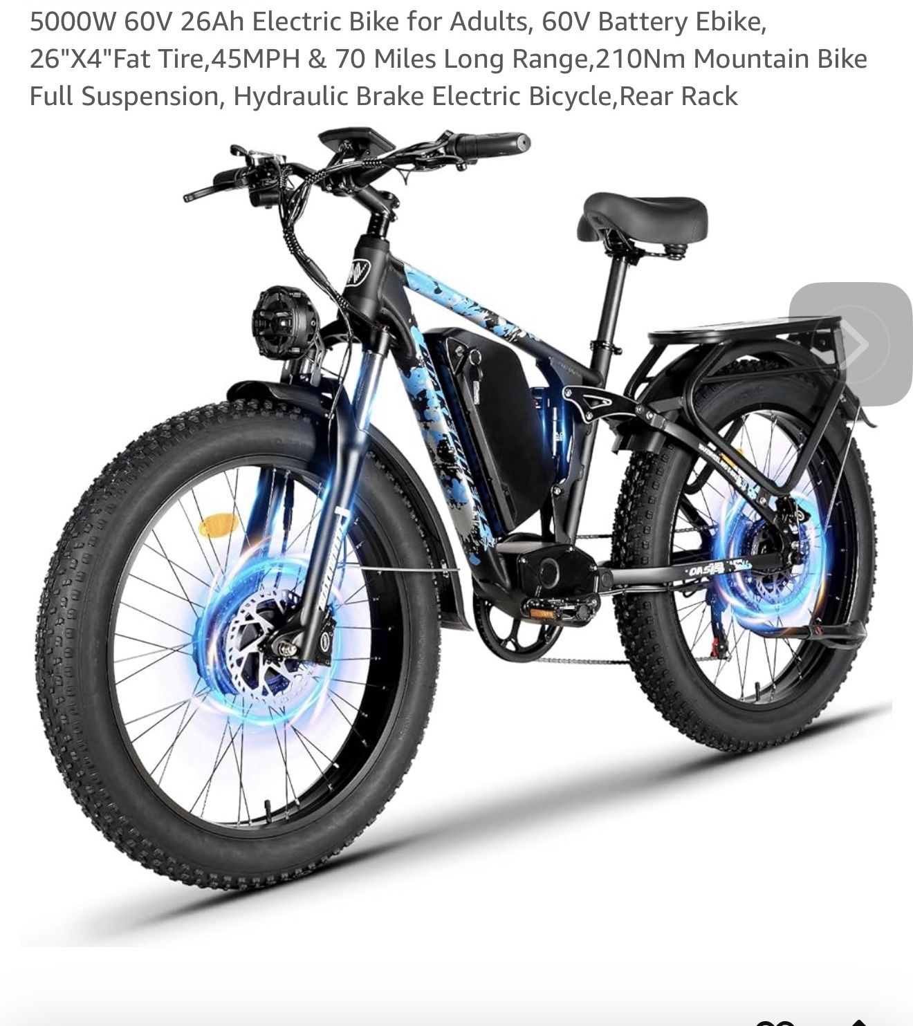 5000w Dual Motor 70v 24ah 45 Mph Electric Mountain Bike