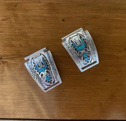 Vintage Sterling Silver Signed Turquoise Coral Mosaic Watch Tips