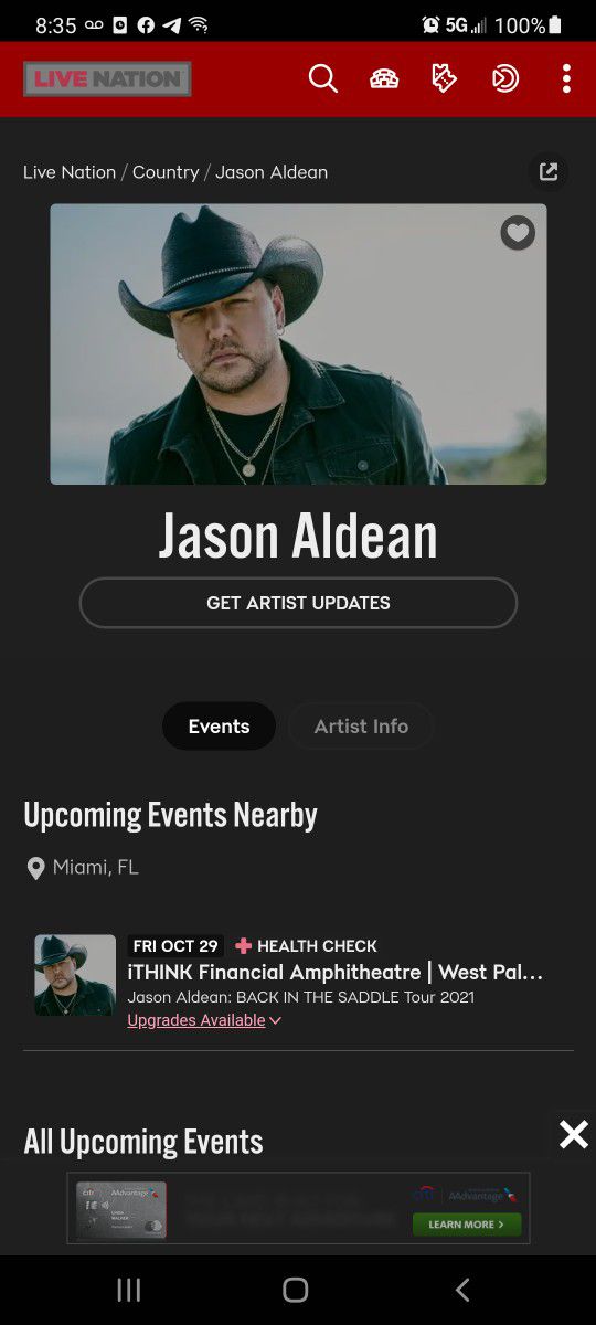 Two Jason Aldean Concert Tickets 10/29