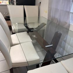 Faux White Leather Glass Tabel 