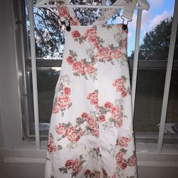 White Flower Jean Overall Dress 