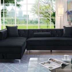 Brand New Glam Black Sectional Sofa With Left Chaise w, Storage