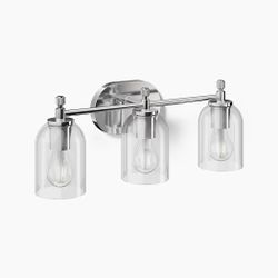 Kohler 3-Light Contemporary Brushed Nickel Vanity Lights with Clear Glass Shade - Retail $120