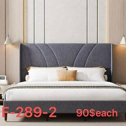 （F-289-2）Full Size Bed Frame Curved Wingback Headboard, Linen Upholstered Platform Bed（90$each）