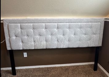Tufted Upholstered King Headboard Light Gray