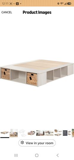 South Shore Avilla Full Storage Bed with Baskets, Double, Winter Oak and Rattan
