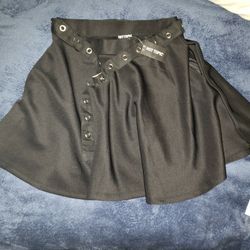 Hot Topic Black Scuba Grove Belt Skater Skirt 