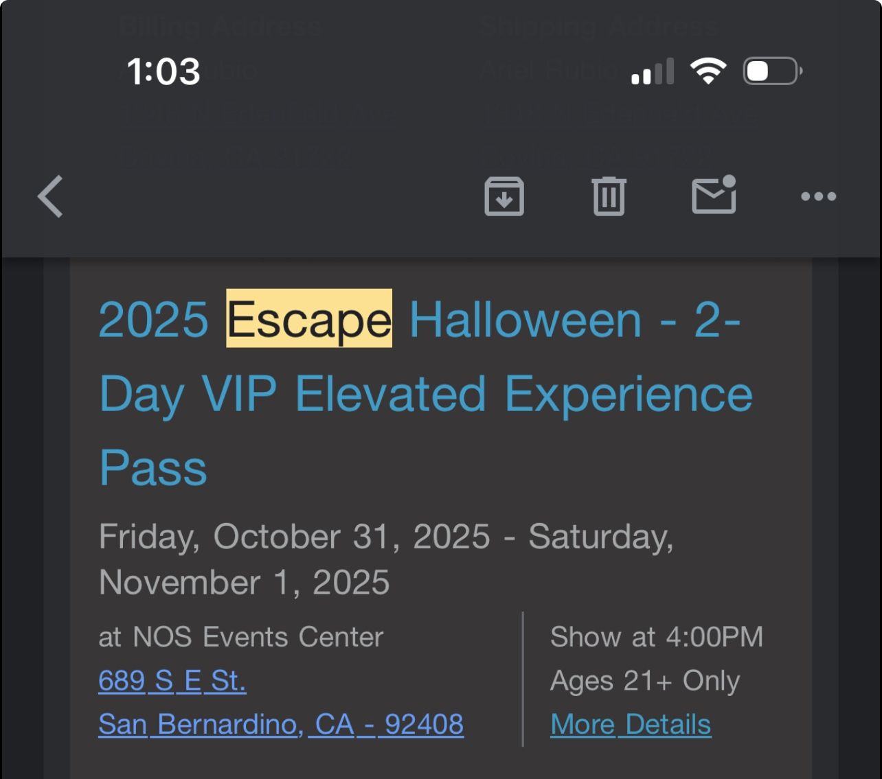 2 Day VIP Escape Ticket