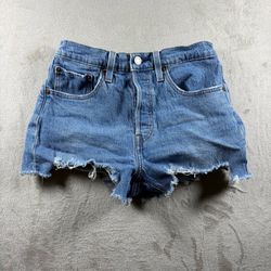 Levi's 501 Cut Off Shorts Button Fly Women’s 27 Blue Festival Y2K #8F