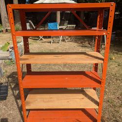 Orange Metal And Wood Shelf