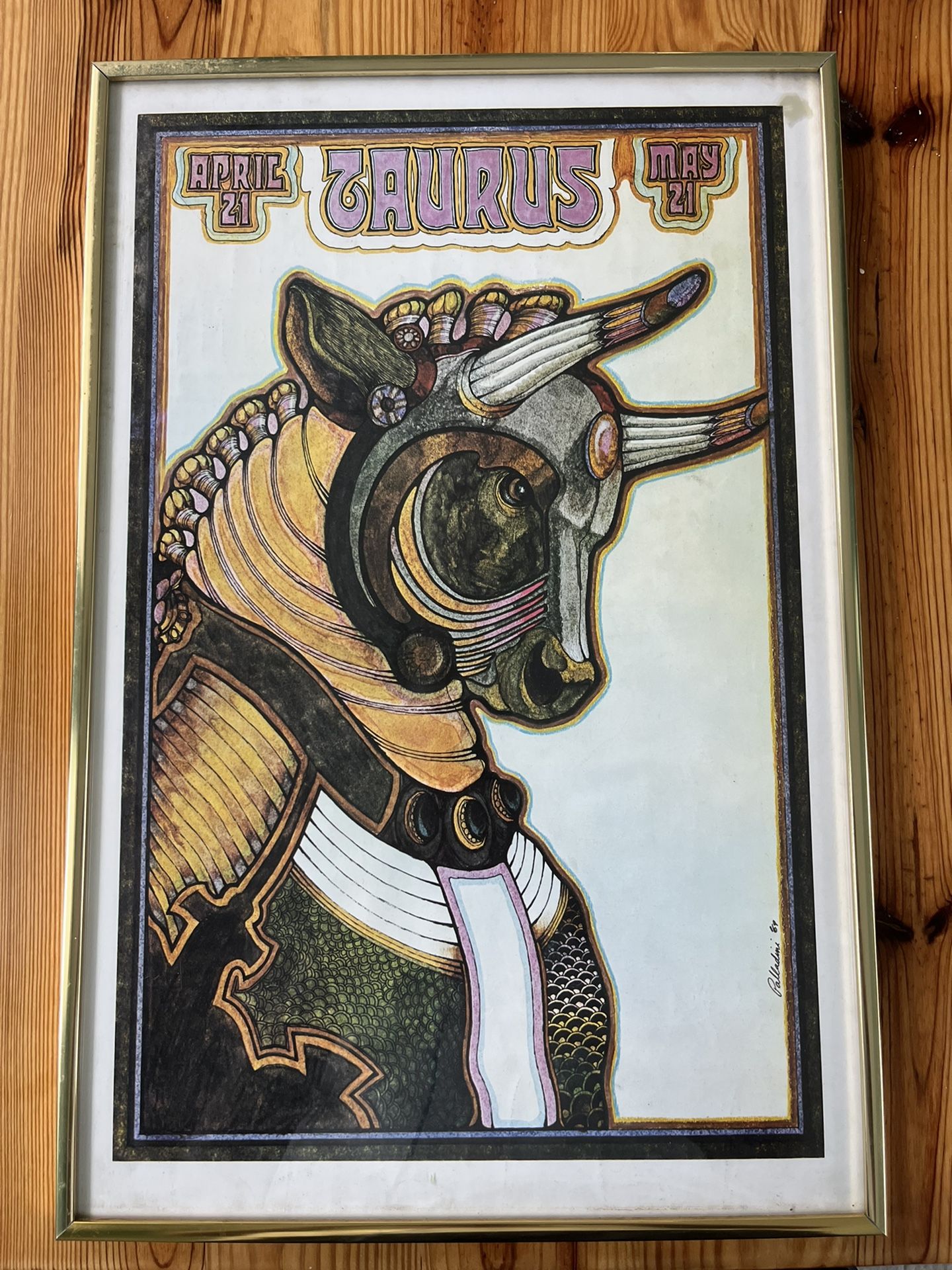 Antique 1969 Palladine Taurus Framed Posted