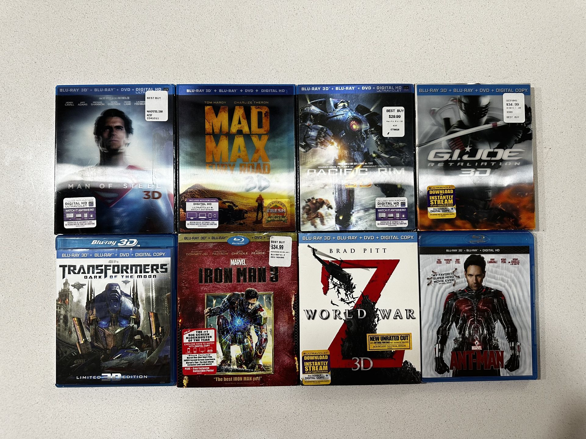 Set Of 8 Blue-Ray 3D, Blue Ray, DVD And Digital Copy Movies. Title Can Be Seen In Pics.