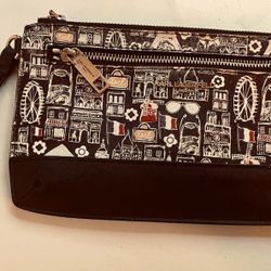 Karl Lagerfield Black and Multi Paris Icons On Repeat Wristlet Double Zip