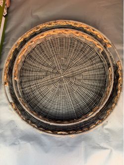 Set of 2 Large Wicker Display Baskets (20”) – Buffet, Bread, Fruit & Plant Decor