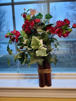 Bambo Vases With Faux Flowers  Thumbnail