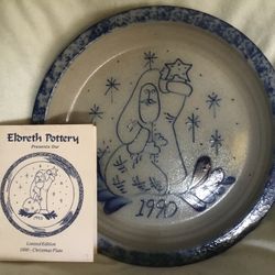 Eldreth Pottery Salt Glaze 10.75" Santa Pie Plate 1990