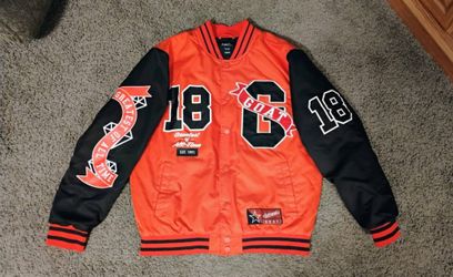 🔥Stylish🔥Mens Rue 21 "G.O.A.T." / "Legendary Est. 1991" Red Satin Varsity Bomber Jacket Size S