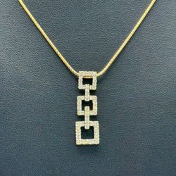 14k solid yellow gold 3 square 0.35 CTW Diamond pendant/charm on 16” chain  necklace