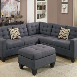 Brand New Grey Sectional Sofa w Ottoman 
