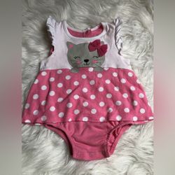 Baby Starters dress-onesie with cute cat, pink/white, size 12 mos