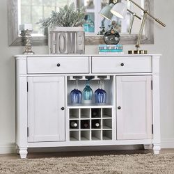 ANTIQUE WHITE FINISH SERVER SIDEBOARD BUFFET CABINET