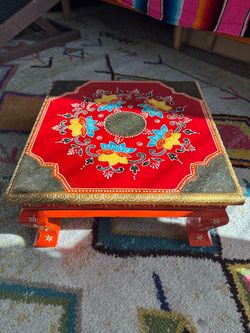 Hand-Painted Meditation Stool ✨ Colorful Low Accent Table