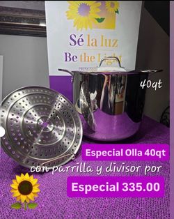 Especial $335.00 Olla Vaporera Tamalera 40qt Con Nuevo Divisor y Parrilla Capacidad 120 Tamales Para Birria Pozole Menudo Barbacoa Princess House Vent