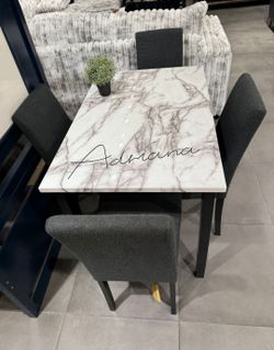 Beautiful‼️ 5-Pc Dining Table Set Charcoal Wool Upholstery