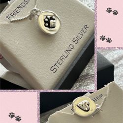 Sterling silver dog Paw Necklace/double Sided