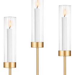Gold Hurricane Candle Holders Set of 3 for Glass Taper Candle Holders,Candlestick Holder for Wedding, Dinning, Party Decorative, Home Decor, Anniversa