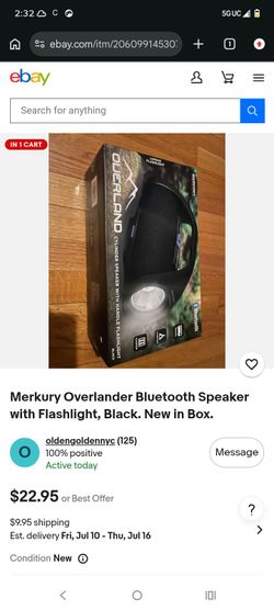 Altavoz Bluetooth Merkury Overlander con linterna, negro. / Merkury Overlander Bluetooth Speaker with Flashlight, Black. 12"×3"×6"