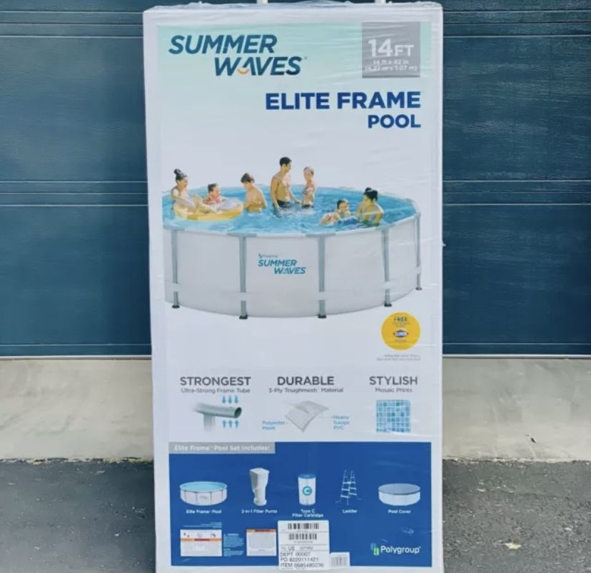 🌋 Summer Waves 14ft x 42in Elite Frame Pool w/Filter Pump Cover & Ladder 🌊